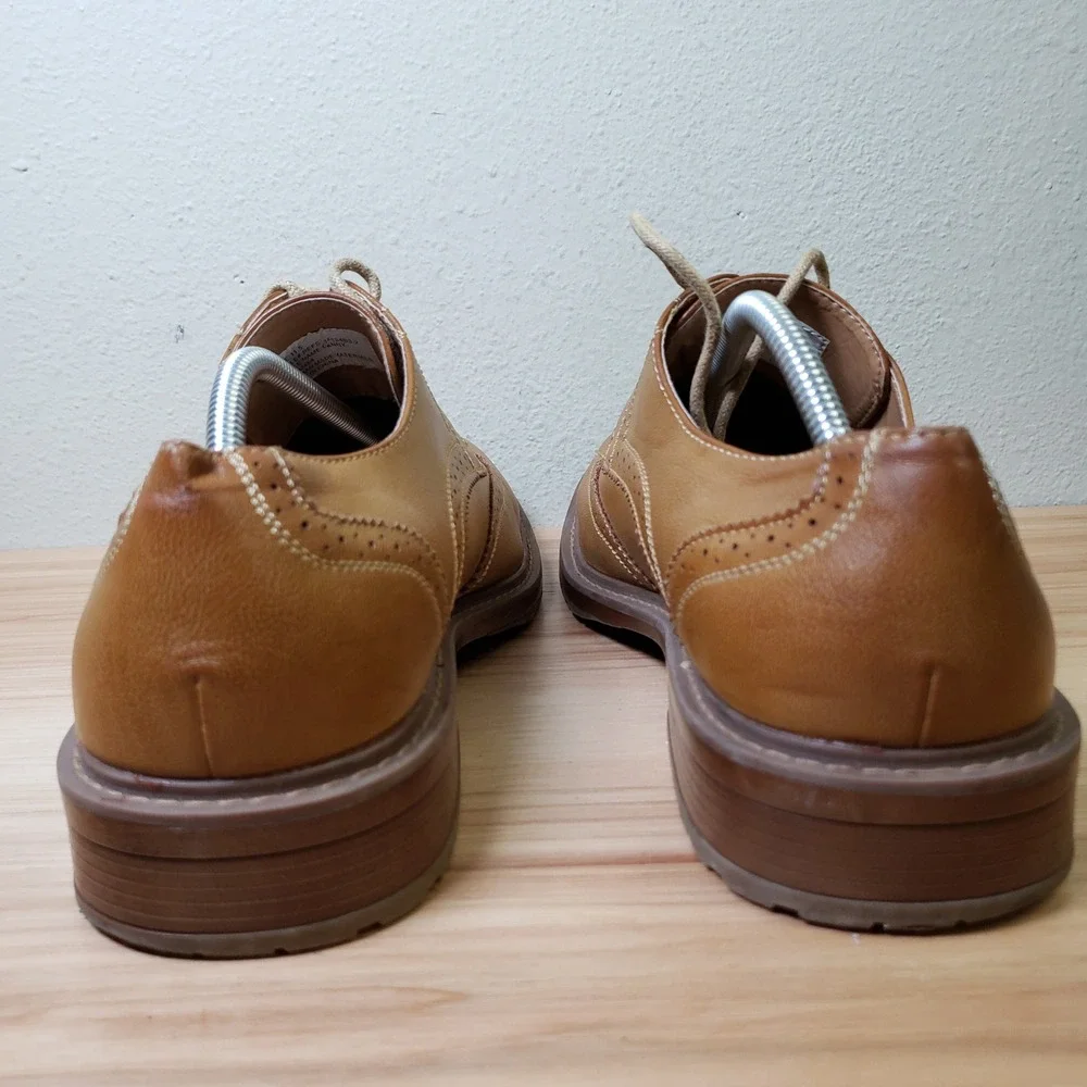 Wingtip Oxford Shoes Light Brown Borogue Perforated Faux Leather Office 11.5